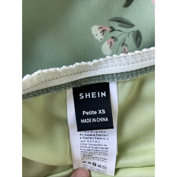 Shein Green Mesh Overlay Pink Floral Flower Cottagecore Midi Skirt Petite XS - Picture 5 of 6